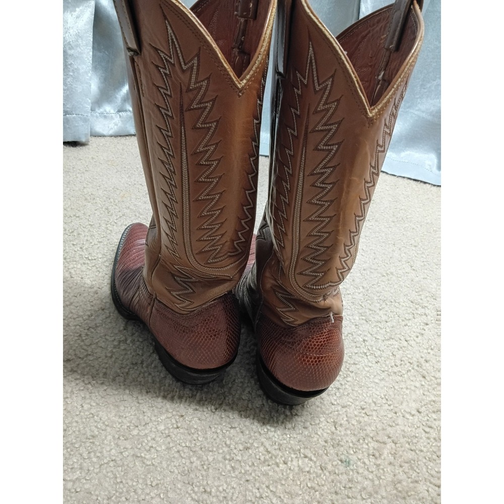 Vintage 80s Cowtown Lizard Skin Western Leather Cowboy Boots Men's 8B Brown - Picture 4 of 10